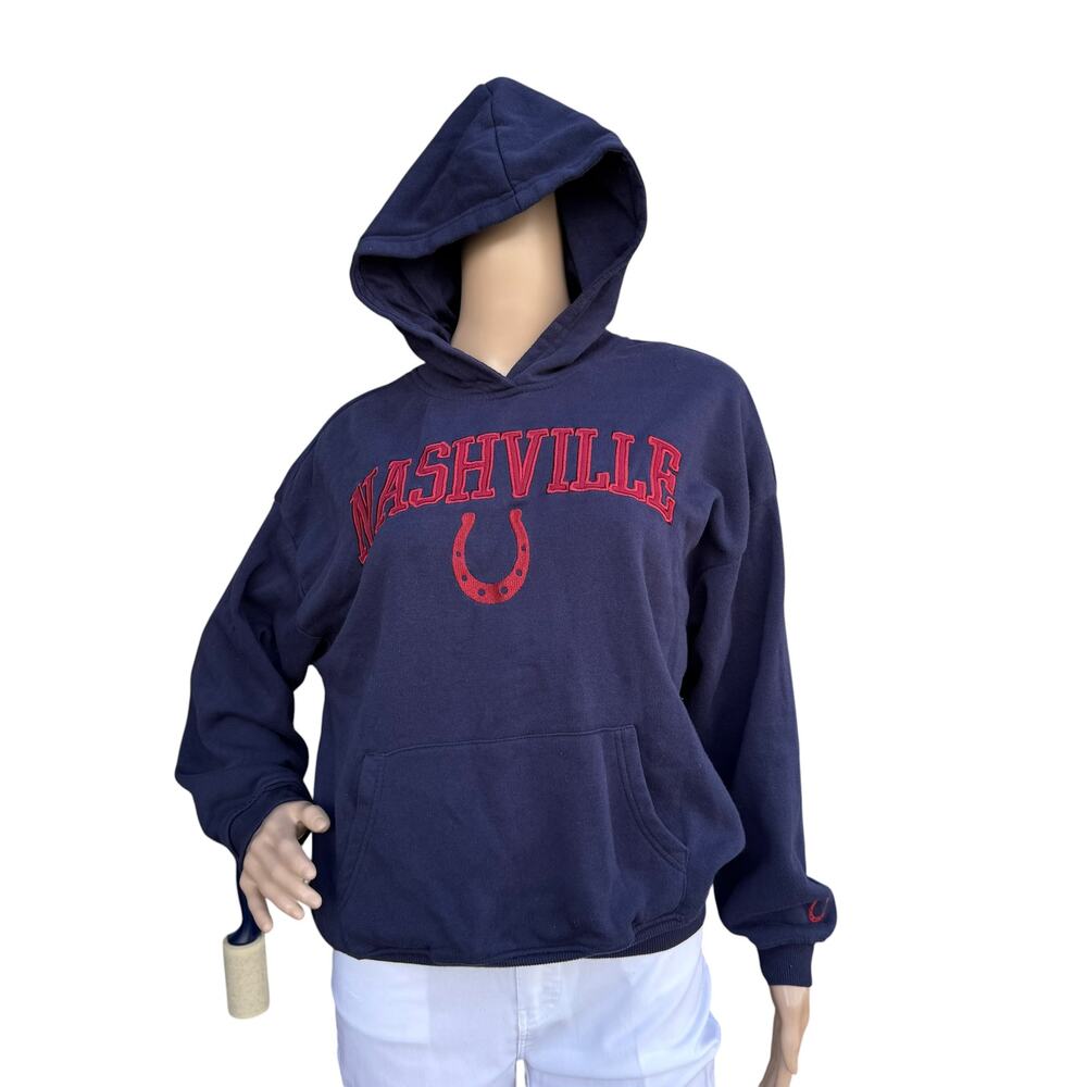 Sunday Retreat Nashville Horseshoe Navy Blue Pullover Hoodie Sweatshirt Medium M